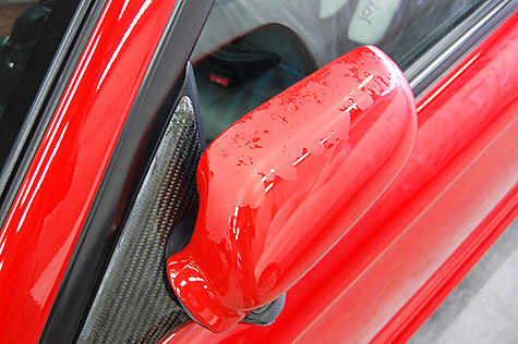 スバルの板金塗装 修理実績 レガシィ B4 ブリッツェンのリヤウィングとドアミラーの塗装の劣化修理 東京 荒川区の和光自動車鈑金